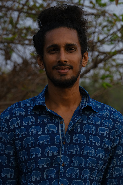 Okhai 'Sea Kale' Pure Cotton Hand Block Full Sleeves Shirt