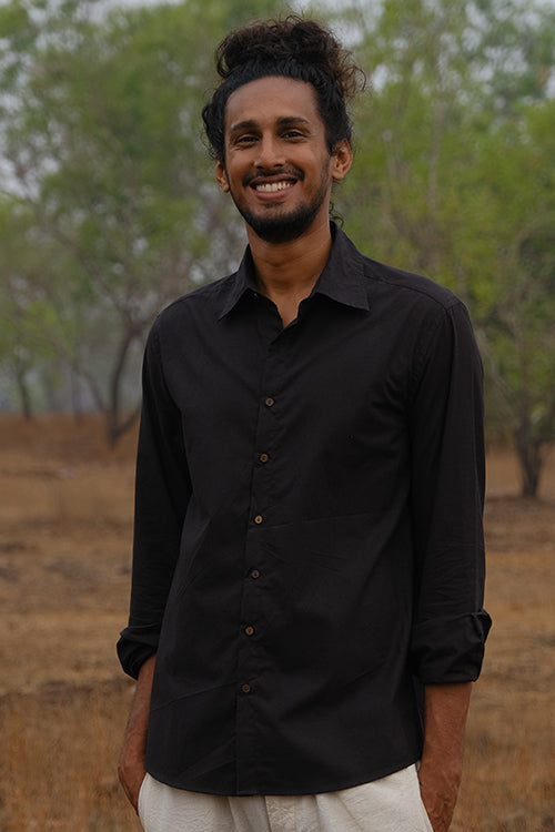 Coal Black Pure Cotton Full Sleeves Shirt For Men Online
