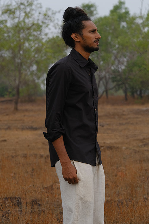 Coal Black Pure Cotton Full Sleeves Shirt For Men Online