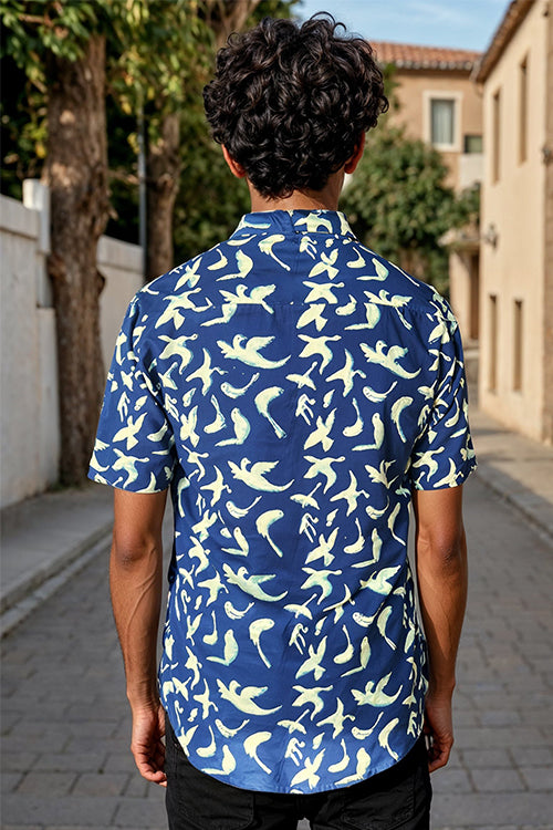 Okhai "Peace Flight" Handblock Printed Pure Cotton Half-Sleeved Shirt