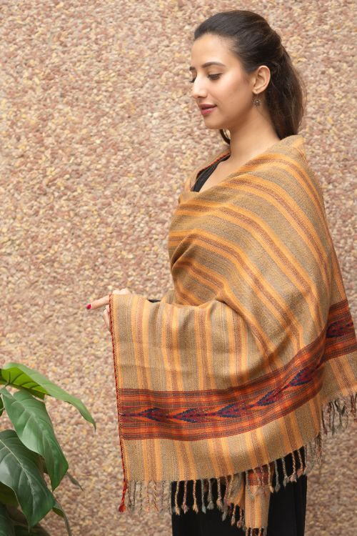 TICH Fine, Soft Himachal Wool Striped Stole - Pale Orange
