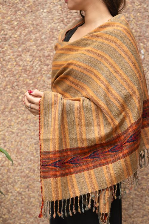 TICH Fine, Soft Himachal Wool Striped Stole - Pale Orange