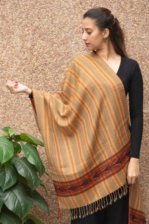 TICH Fine, Soft Himachal Wool Striped Stole - Pale Orange