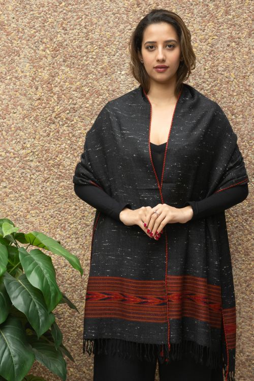 TICH Fine, Soft Himachal Wool Stole - Black Specks