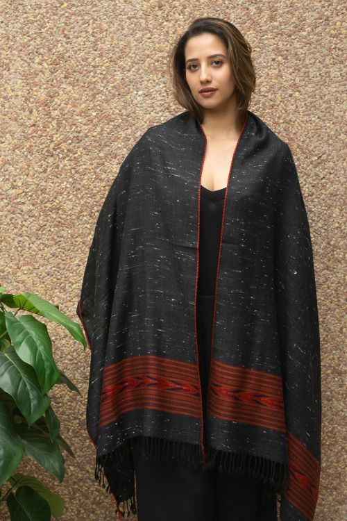 TICH Fine, Soft Himachal Wool Stole - Black Specks