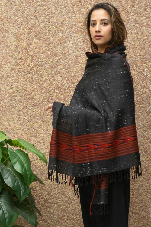 TICH Fine, Soft Himachal Wool Stole - Black Specks