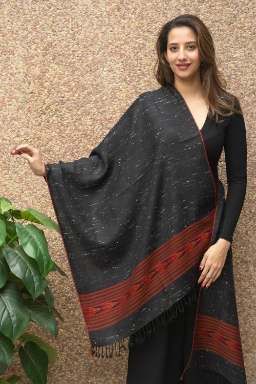 TICH Fine, Soft Himachal Wool Stole - Black Specks