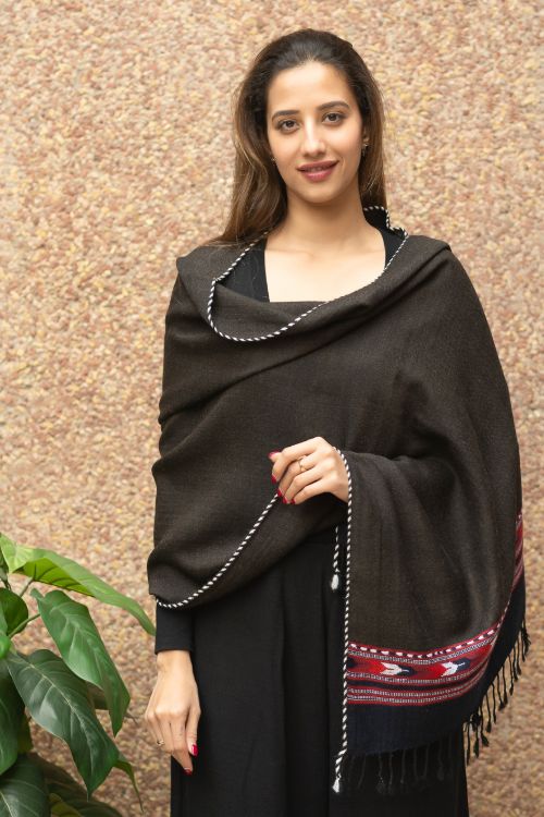 TICH Fine, Soft Himachal Wool Stole - Dark Grey Arrows