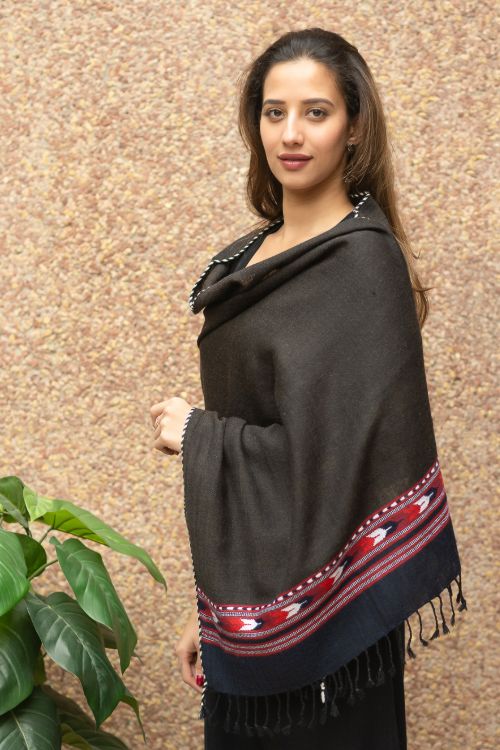 TICH Fine, Soft Himachal Wool Stole - Dark Grey Arrows