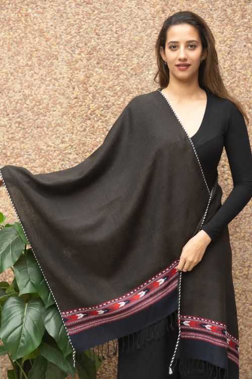 TICH Fine, Soft Himachal Wool Stole - Dark Grey Arrows