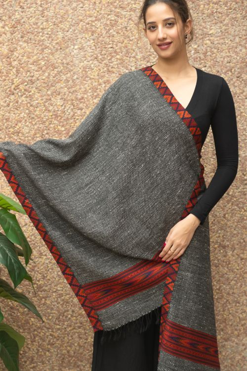 TICH Exclusive Soft Himachal Wool Stole - Grey Kinnauri