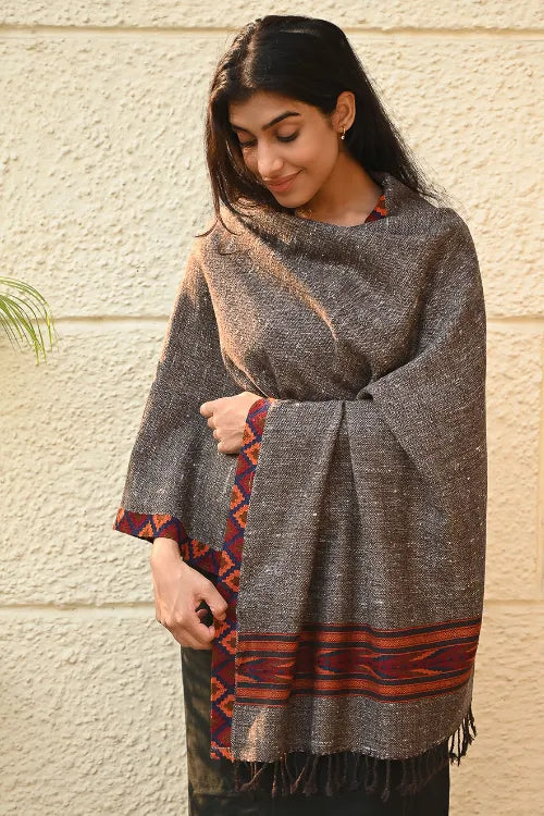 The ICH Exclusive Soft Himachal Wool Stole With Woven Border - Woodland Trail