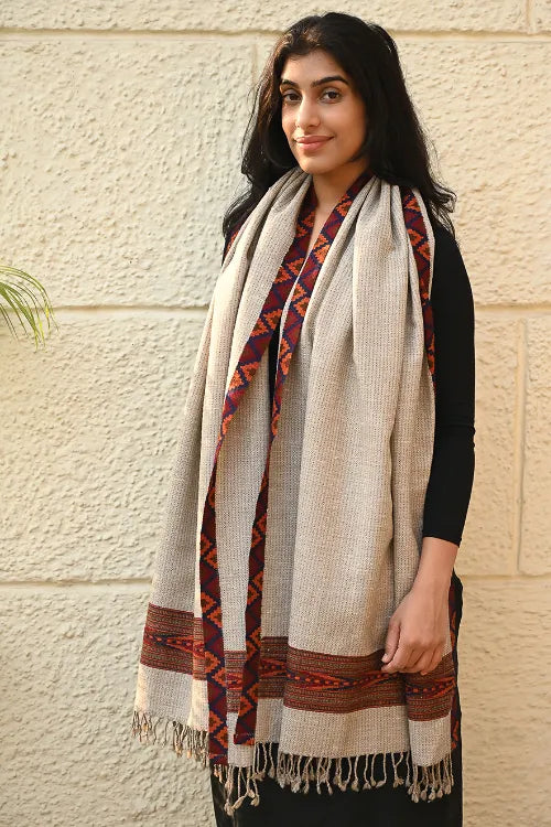 The ICH Exclusive Soft Himachal Wool Stole With Woven Border - Desert Trail