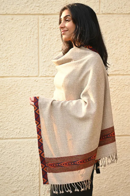 The ICH Exclusive Soft Himachal Wool Stole With Woven Border - Desert Trail