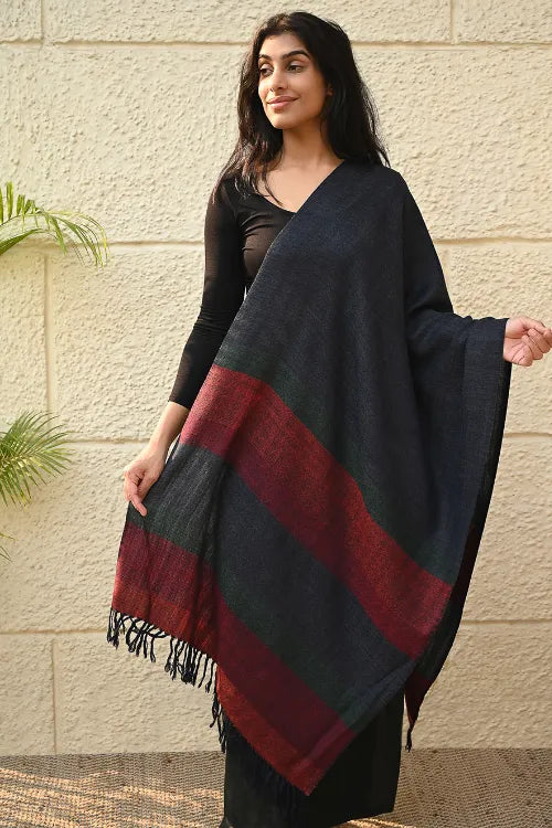 The ICH Fine, Soft Himachal Wool Self Striped Stole - Grey Dusk