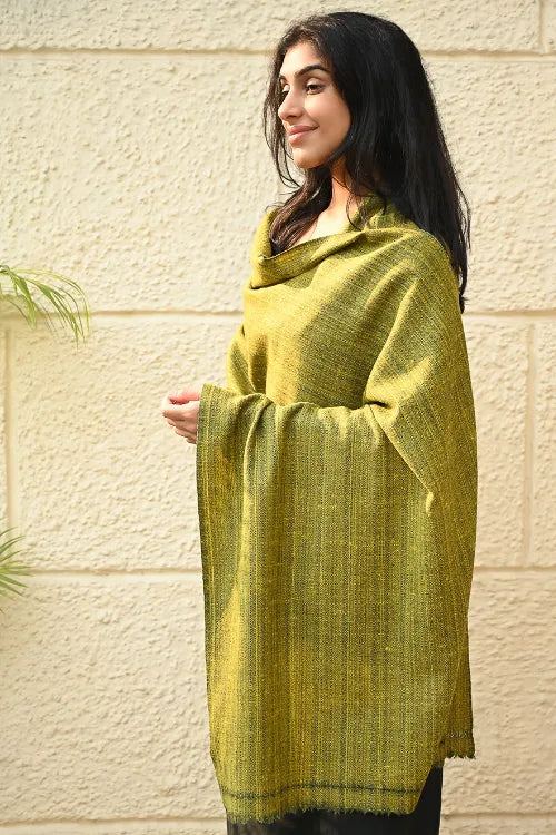 The ICH Fine, Soft Himachal Wool Self Striped Plain Stole - Henna Garden