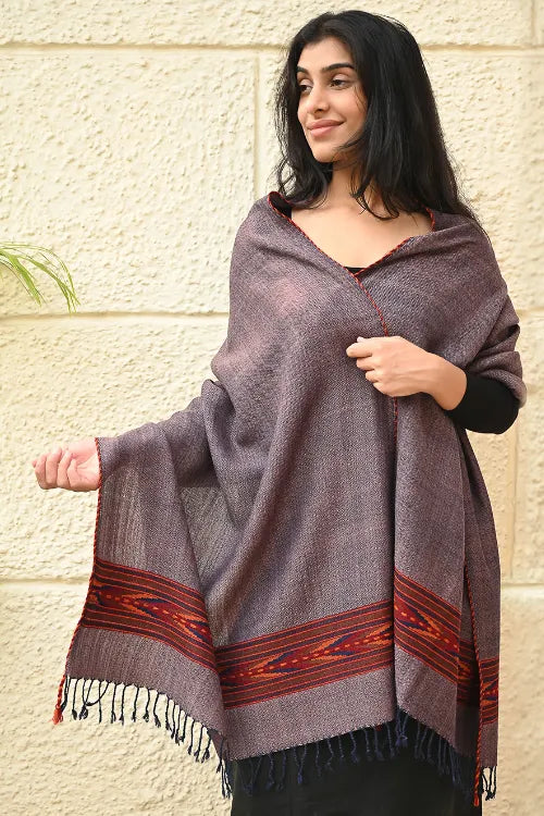 The ICH Exclusive Soft Himachal Wool Stole With Woven Border - Slate Violet