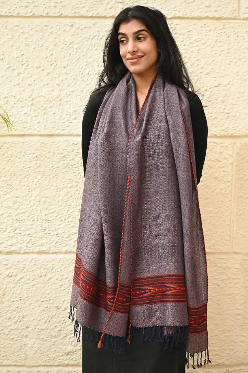 The ICH Exclusive Soft Himachal Wool Stole With Woven Border - Slate Violet