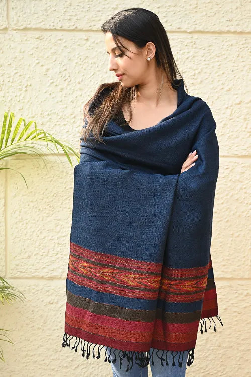 The ICH Exclusive Soft Himachal Wool Shawl With Woven Border - Twilight Trail