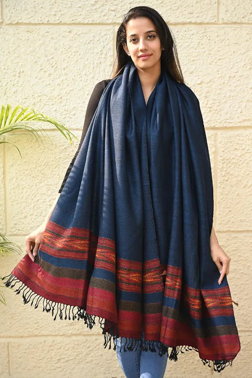 The ICH Exclusive Soft Himachal Wool Shawl With Woven Border - Twilight Trail
