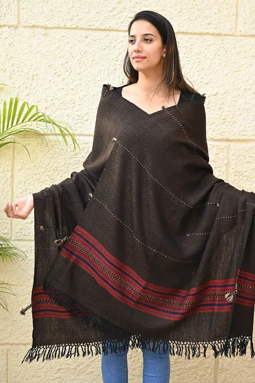 The ICH Exclusive Soft Himachal Wool Shawl With Woven Border - Starry Nights