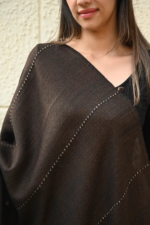 The ICH Exclusive Soft Himachal Wool Shawl With Woven Border - Starry Nights