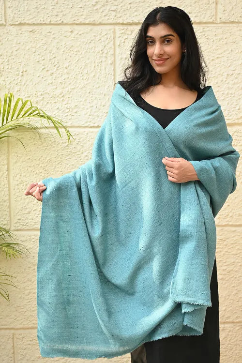 The ICH Fine, Soft Himachal Wool Self Striped Shawl - Aqua Cloud