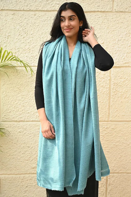 The ICH Fine, Soft Himachal Wool Self Striped Shawl - Aqua Cloud