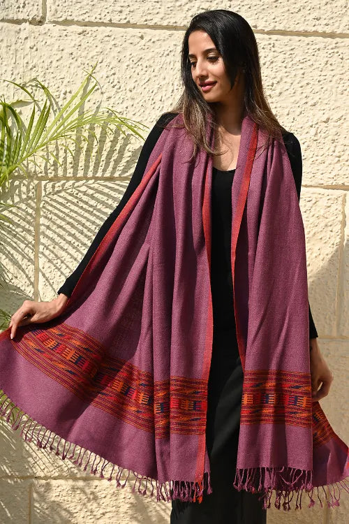 The ICH Exclusive Soft Himachal Wool Shawl With Woven Border - Mulberry Trail