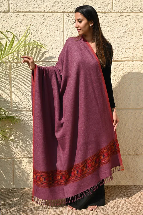 The ICH Exclusive Soft Himachal Wool Shawl With Woven Border - Mulberry Trail