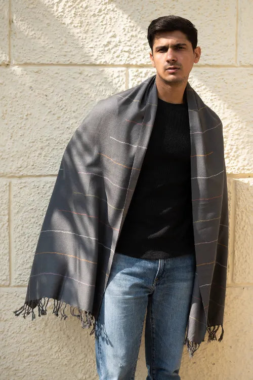 The ICH Light & Warm Merino Wool Stole - Slate Link