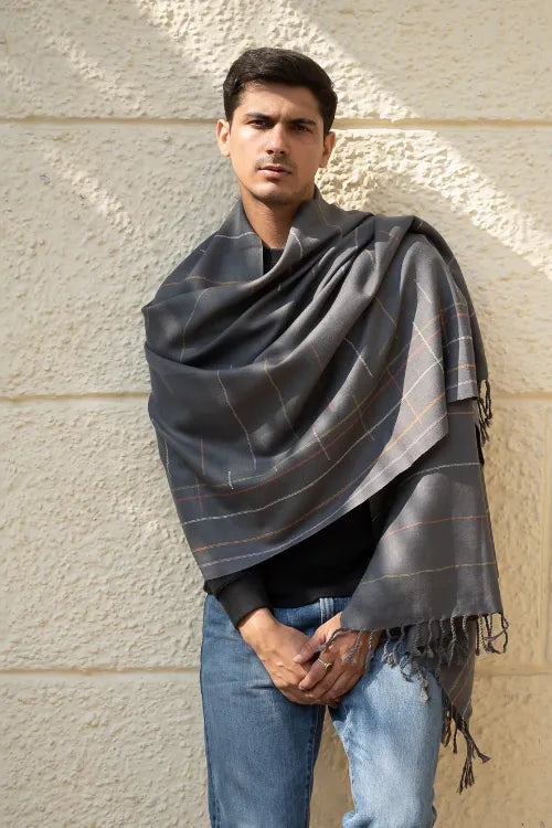The ICH Light & Warm Merino Wool Stole - Slate Link