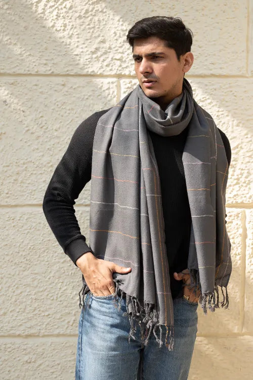 The ICH Light & Warm Merino Wool Stole - Slate Link