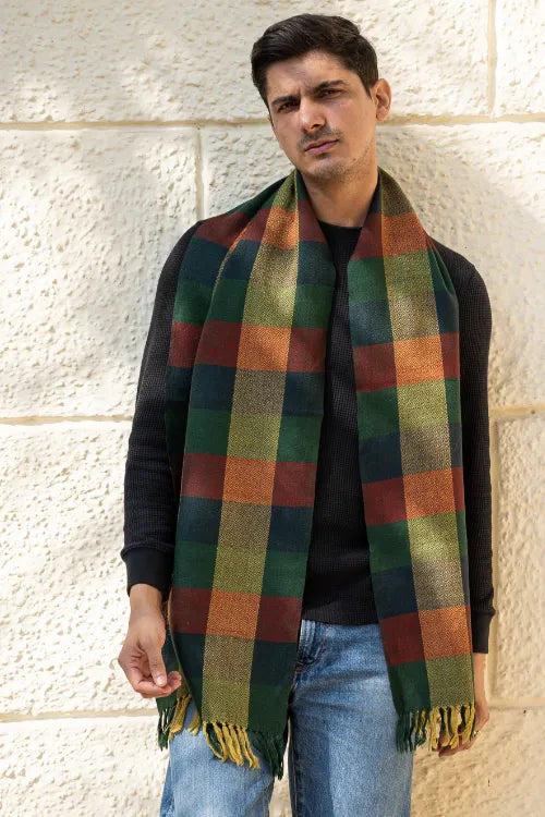 The ICH Light & Warm Merino Wool Stole - Autumn Tones