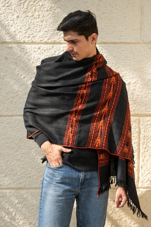 The ICH Light & Warm Himachal Stole - Raven Bands