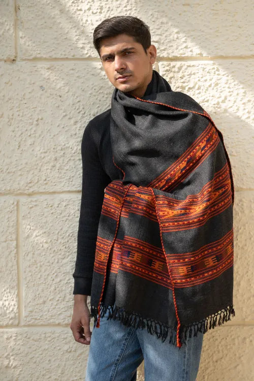 The ICH Light & Warm Himachal Stole - Raven Bands