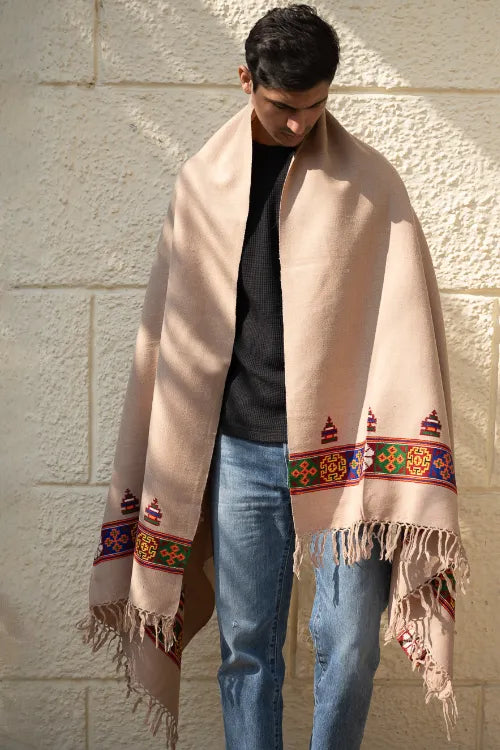The ICH Handwoven Warm Signature Kinnauri Shawl - Desert Whisper