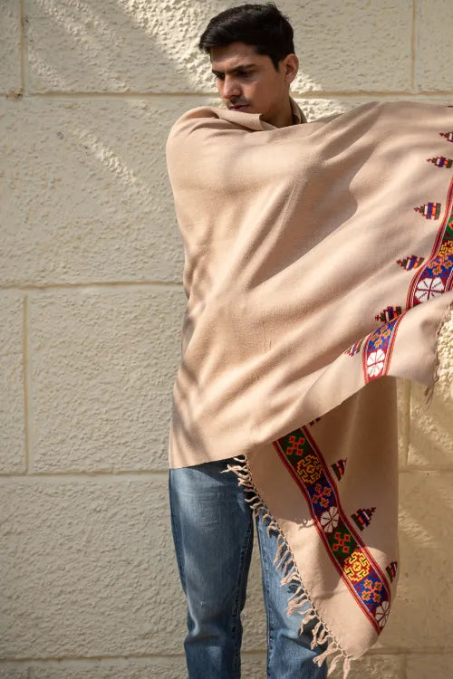 The ICH Handwoven Warm Signature Kinnauri Shawl - Desert Whisper
