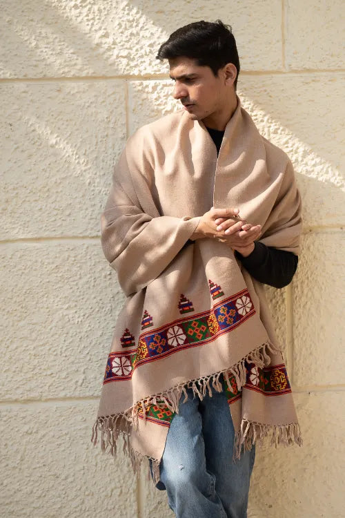 The ICH Handwoven Warm Signature Kinnauri Shawl - Desert Whisper