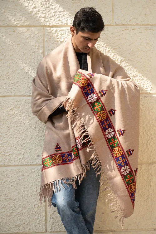 The ICH Handwoven Warm Signature Kinnauri Shawl - Desert Whisper