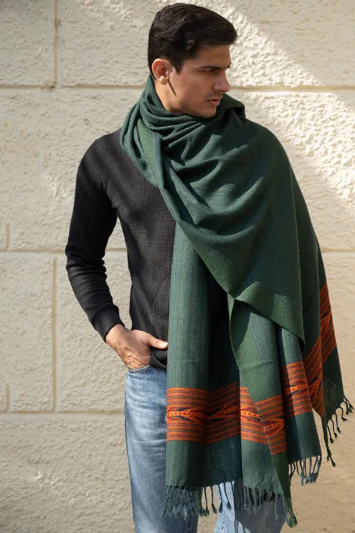 The ICH Handwoven Warm Signature Kinnauri Shawl - Cedar Bark