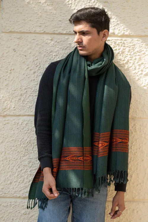 The ICH Handwoven Warm Signature Kinnauri Shawl - Cedar Bark