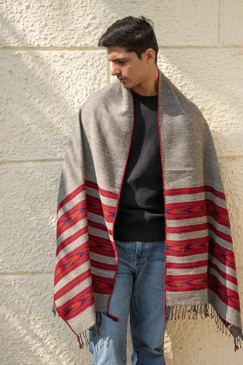 The ICH Light & Warm Himachal Stole - Ashen Bands