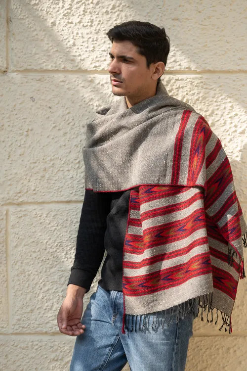 The ICH Light & Warm Himachal Stole - Ashen Bands