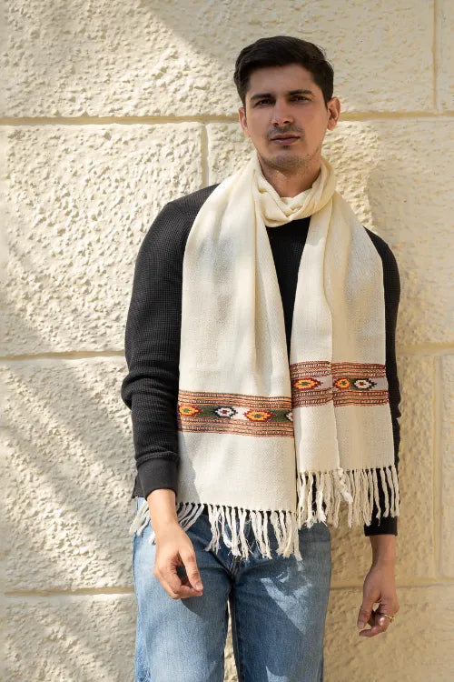 The ICH Light & Warm Himachal Muffler - Ivory Warmth
