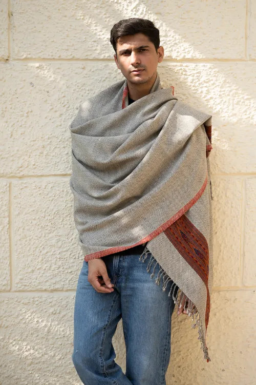 The ICH Handwoven Warm Signature Kinnauri Shawl- Ash Ridge
