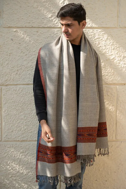 The ICH Handwoven Warm Signature Kinnauri Shawl- Ash Ridge
