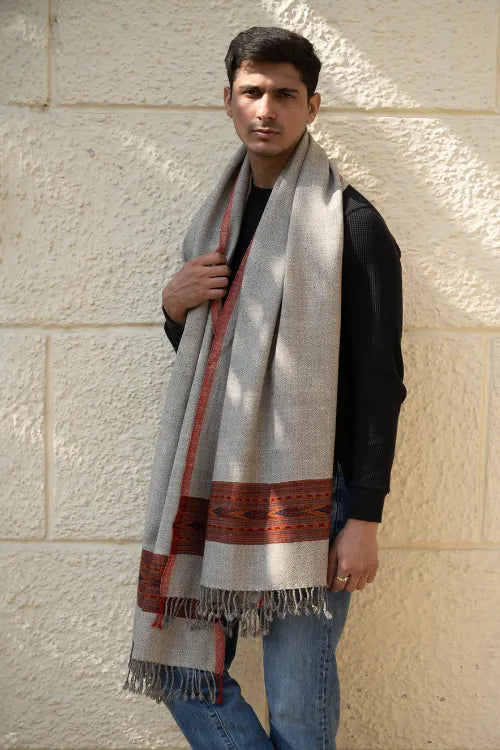 The ICH Handwoven Warm Signature Kinnauri Shawl- Ash Ridge