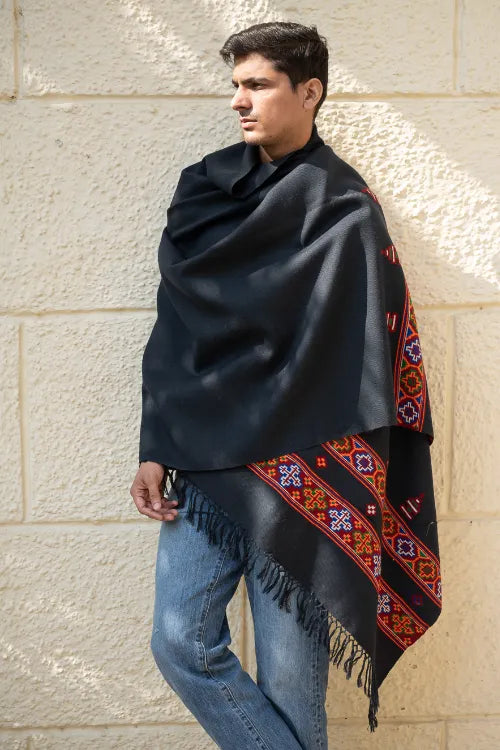 The ICH Handwoven Warm Signature Kinnauri Shawl - Noir Code