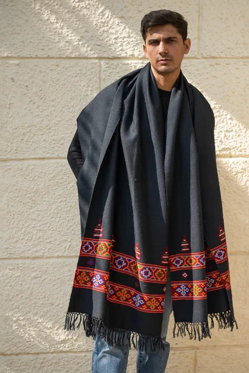 The ICH Handwoven Warm Signature Kinnauri Shawl - Noir Code